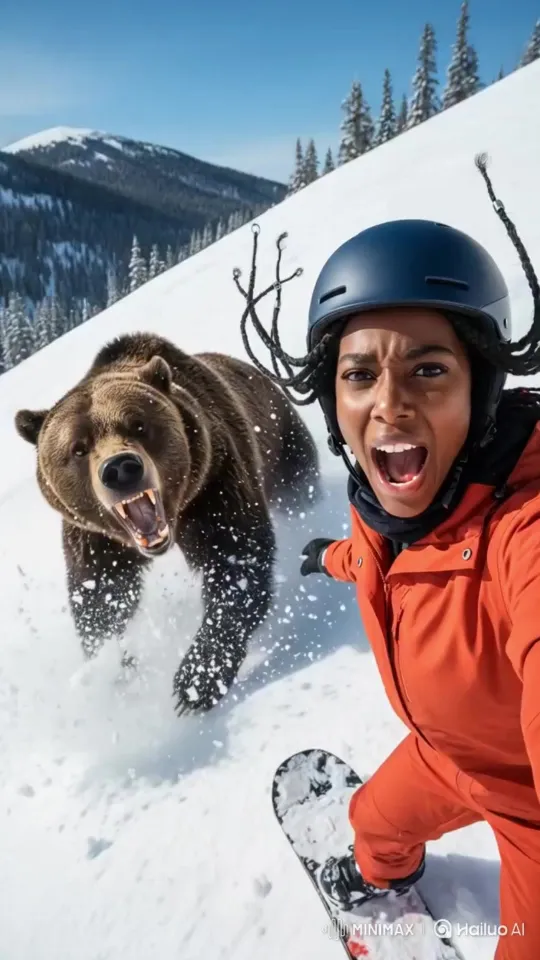 Photo to Thrilling Ski Bear Chase Video — MiniMax H3 video example