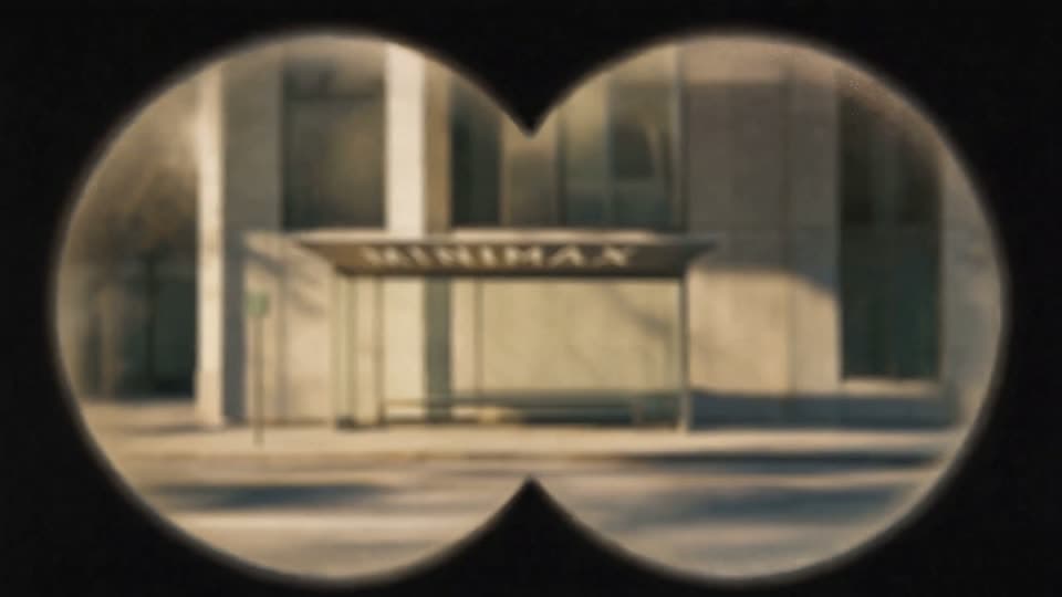 MiniMax H3 video example showing a vintage binocular view of a building entrance