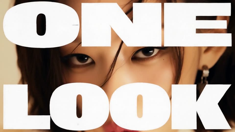 Close-up portrait framed by oversized ONE LOOK typography